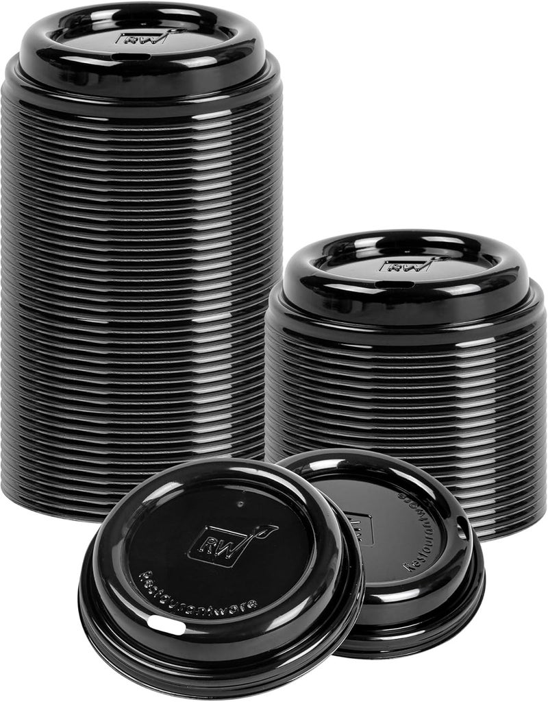 Restaurantware Restpresso 3.6 Inch Coffee Cup Lids, 25 Leak-Resistant Coffee Lids - Fits 8, 12, 16, And 20 Ounce Cups, Elevated Drinking Spout, Black Plastic Hot Cup Lids, Vented, Recyclable - - Image 1