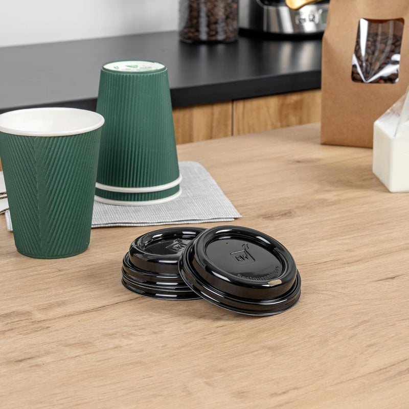 Restaurantware Restpresso 3.6 Inch Coffee Cup Lids, 25 Leak-Resistant Coffee Lids - Fits 8, 12, 16, And 20 Ounce Cups, Elevated Drinking Spout, Black Plastic Hot Cup Lids, Vented, Recyclable - - Image 4