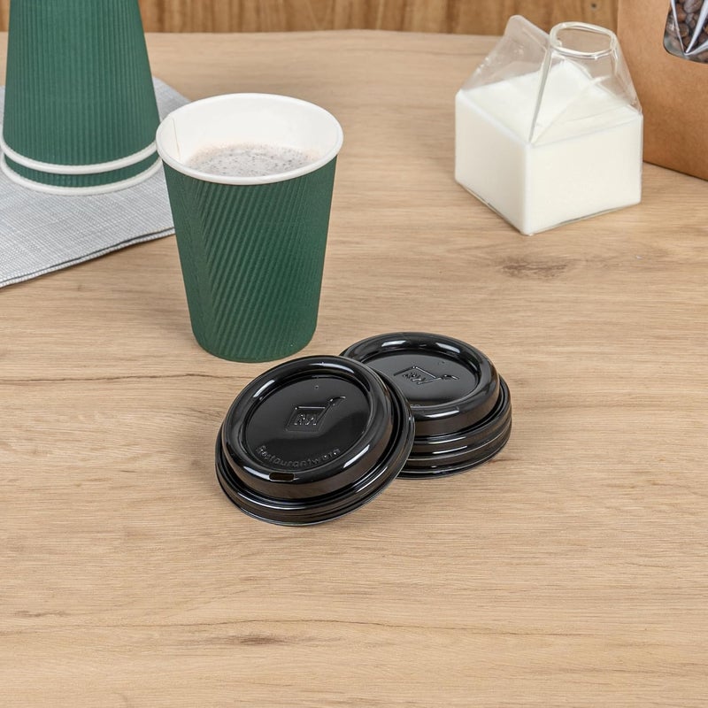Restaurantware Restpresso 3.6 Inch Coffee Cup Lids, 25 Leak-Resistant Coffee Lids - Fits 8, 12, 16, And 20 Ounce Cups, Elevated Drinking Spout, Black Plastic Hot Cup Lids, Vented, Recyclable - - Image 3