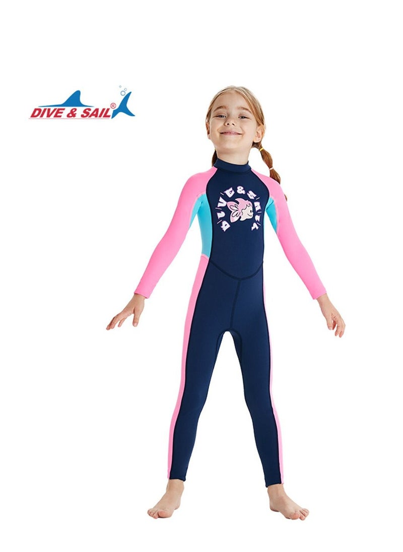 DIVE & SAIL Children's Wetsuit 2.5mm One-piece Thickened Warm Swimsuit Long-sleeved Cold Swimsuit Pink  - Image 1