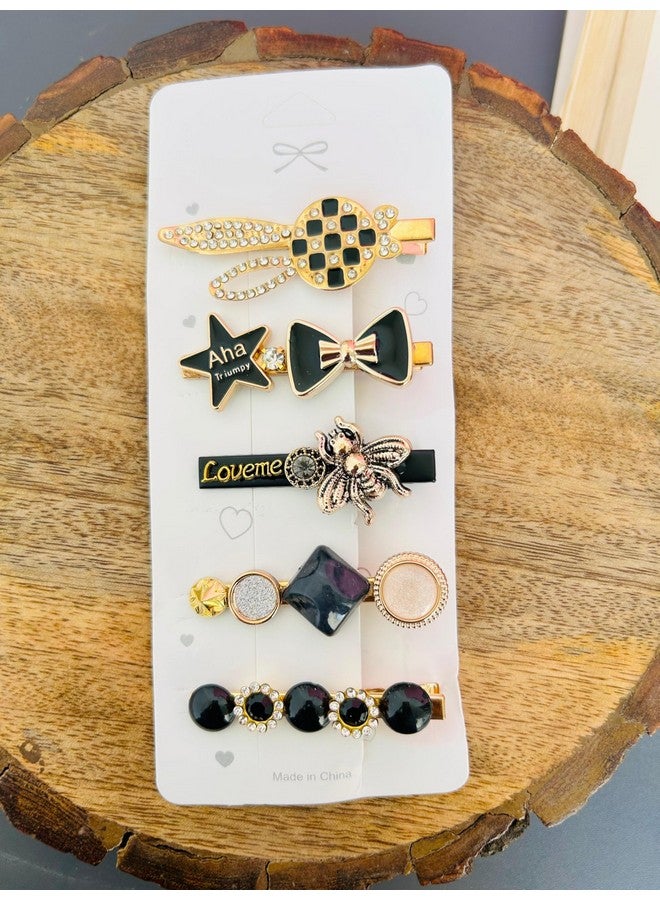 Radhya Accessories Korean Fashion Style Pearl Rhinestone Metal Hair Clips Hair Pin Stylish Hair Accessories Jewellery For Women's And Girls (Pack of 5 Pcs) (Design 1) - Image 4