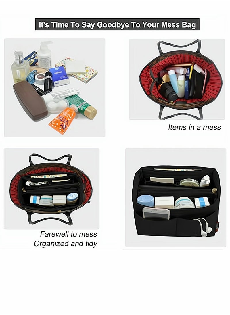 SYOSI - Black Purse Organizer Felt Bag Organizer Insert M Size Multi-Pocket Bag in Bag for Womens Handbag Travel - Image 1