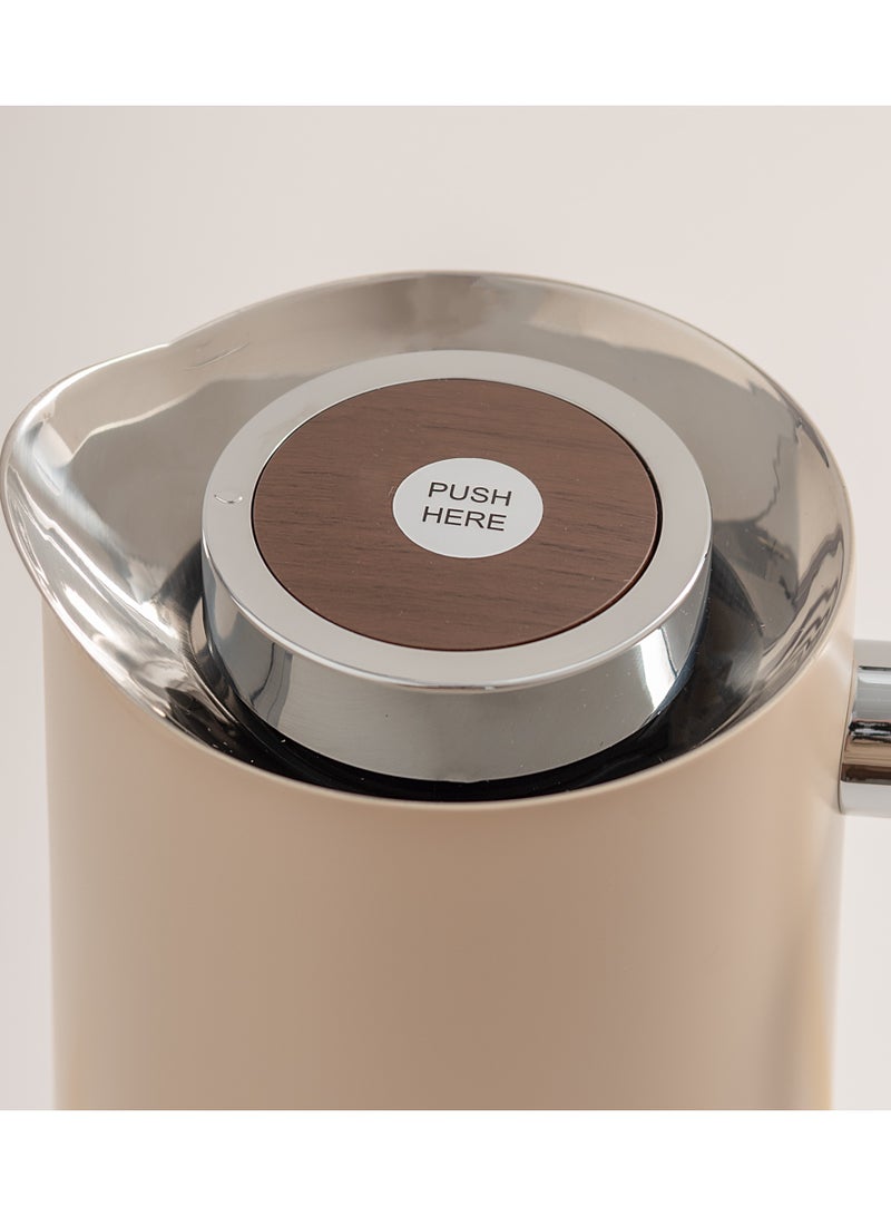 Dallaty 1L beige steel vacuum flask with wooden handle - Image 3