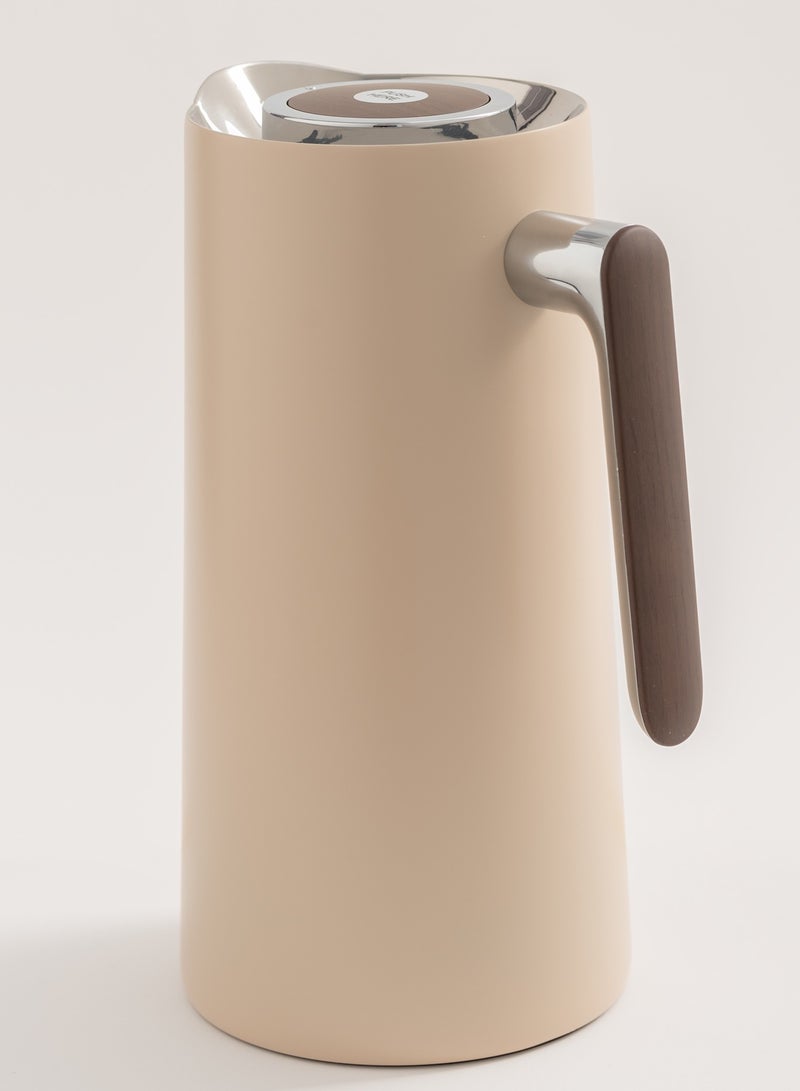 Dallaty 1L beige steel vacuum flask with wooden handle - Image 1