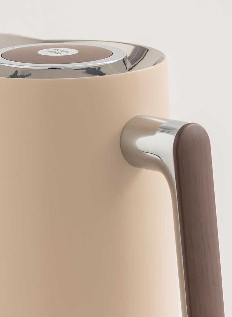 Dallaty 1L beige steel vacuum flask with wooden handle - Image 4