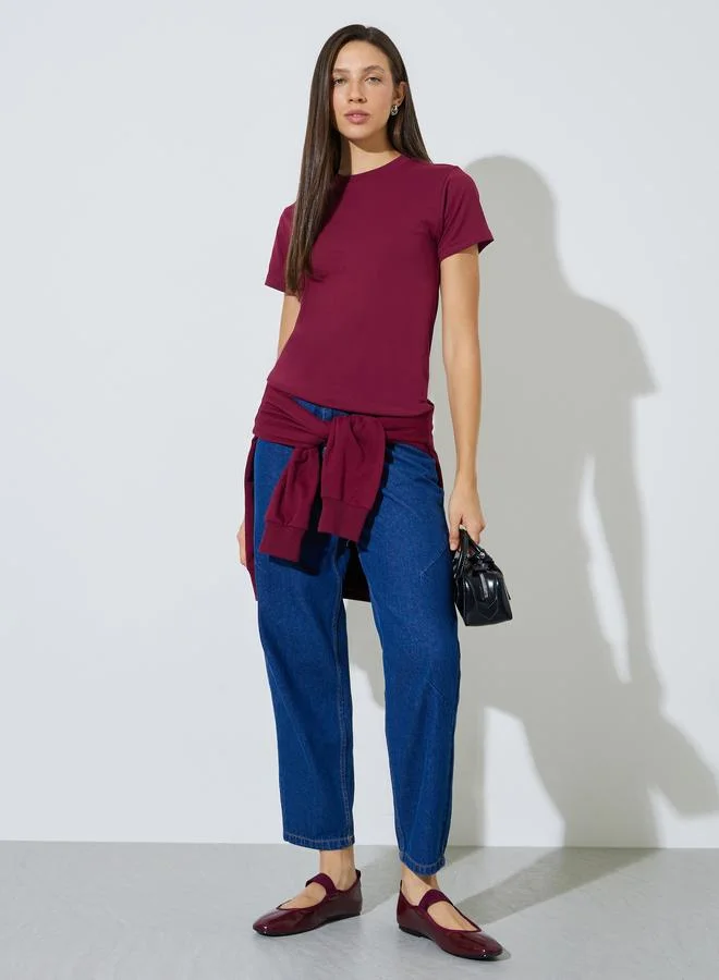 ستايلي Burgundy Regular Fit Round Neck T-Shirt