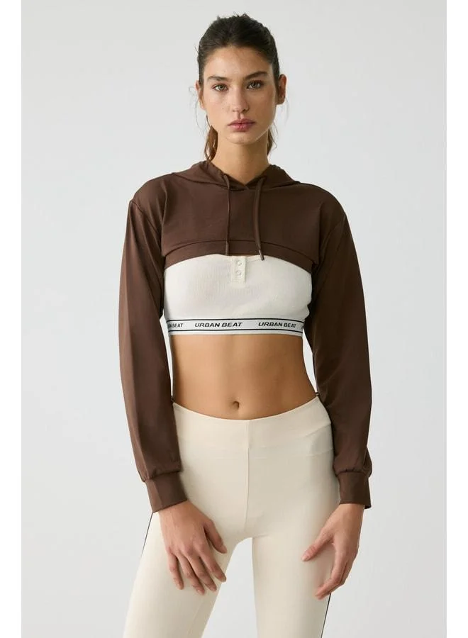 Urban Beat  LUSSI Women’s Long Sleeve Hooded Bitter Coffee Bustier. for Women | Best Price UAE