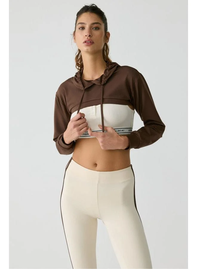 LUSSI Women’s Long Sleeve Hooded Bitter Coffee Bustier.