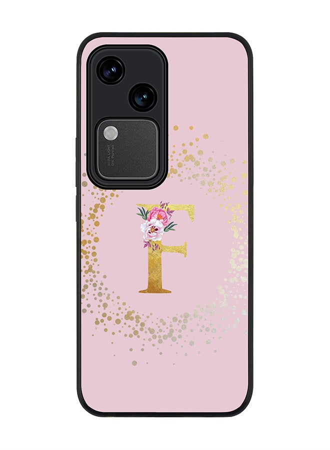 Stylizedd Rugged Black edge case for Vivo V30 5G, Slim fit Flexible Cover -  Custom Monogram Initial Letter Floral Pattern Alphabet - F  (Pink )  - Image 1