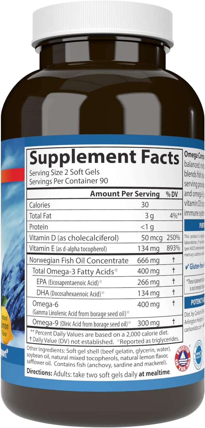 Carlson  Omega Complete Gems Omega369 Wild Caught Sustainably Sourced Heart Health Joint Function  Immune Support 180 Softgels - Image 2