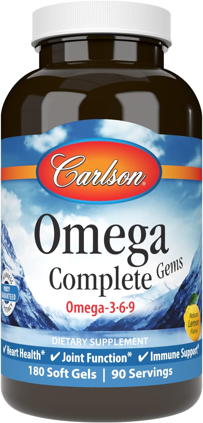 Carlson  Omega Complete Gems Omega369 Wild Caught Sustainably Sourced Heart Health Joint Function  Immune Support 180 Softgels - Image 1