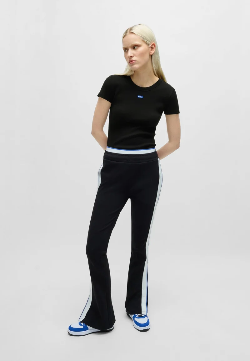 HUGO Black Slim-fit T-shirt in ribbed stretch cotton with logo for Women | Best Price UAE