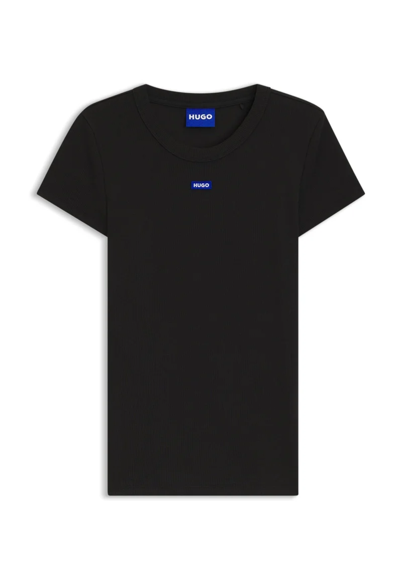 HUGO Black Slim-fit T-shirt in ribbed stretch cotton with logo for Women | Best Price UAE
