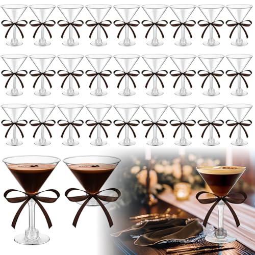 Rtteri 36 Pcs Espresso Martini Birthday Party Decor 5 oz Plastic a Tini Bit Older Party Supplies Cups with Ribbon Bachelorette Bridal Shower Decoration - Image 1