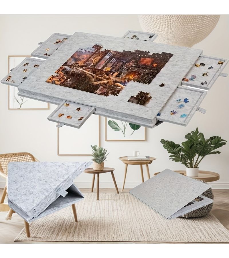 Puzzle Mat With 6 Storage Drawers Portable Felt Table For Creative Play - Image 5