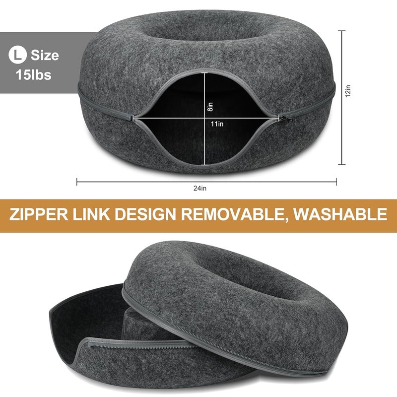 Glaceon Round Indoor Cat Tunnel Bed, Cat Cave with Removable and Washable Donut Bed,Detachable Round Felt Cat Donut Tunnel for Cats, Play Tunnel for Cats,Pets, Rabbits, Kittens, Puppies (GL-01) - Image 2