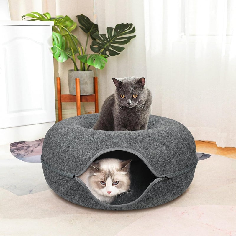 Glaceon Round Indoor Cat Tunnel Bed, Cat Cave with Removable and Washable Donut Bed,Detachable Round Felt Cat Donut Tunnel for Cats, Play Tunnel for Cats,Pets, Rabbits, Kittens, Puppies (GL-01) - Image 4