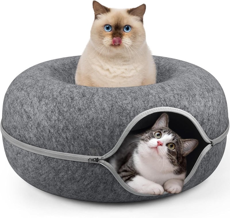 Glaceon Round Indoor Cat Tunnel Bed, Cat Cave with Removable and Washable Donut Bed,Detachable Round Felt Cat Donut Tunnel for Cats, Play Tunnel for Cats,Pets, Rabbits, Kittens, Puppies (GL-01) - Image 1