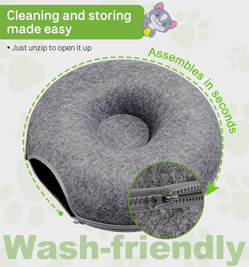 Glaceon Round Indoor Cat Tunnel Bed, Cat Cave with Removable and Washable Donut Bed,Detachable Round Felt Cat Donut Tunnel for Cats, Play Tunnel for Cats,Pets, Rabbits, Kittens, Puppies (GL-01) - Image 3