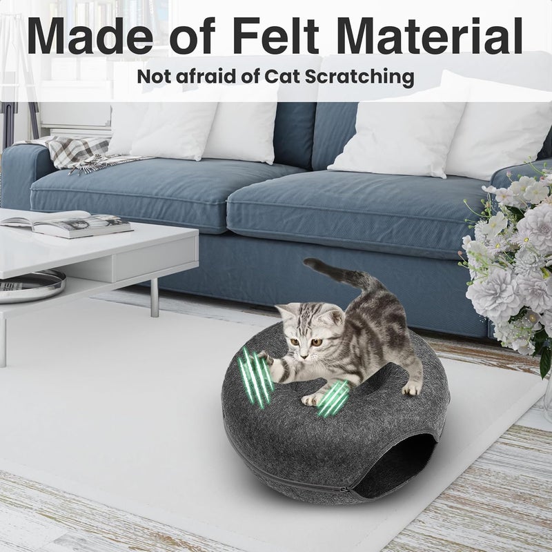 Glaceon Round Indoor Cat Tunnel Bed, Cat Cave with Removable and Washable Donut Bed,Detachable Round Felt Cat Donut Tunnel for Cats, Play Tunnel for Cats,Pets, Rabbits, Kittens, Puppies (GL-01) - Image 5