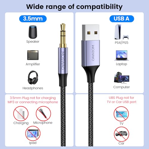 MOSWAG USB to 35mm TRS Audio Jack Adapter USB Male to 35mm AUX Stereo Audio Cable Nylon Braided AUX Converter for PC Laptop Windows Mac OSX HeadphonesDoes not Support Car Mic and Charging - Image 3