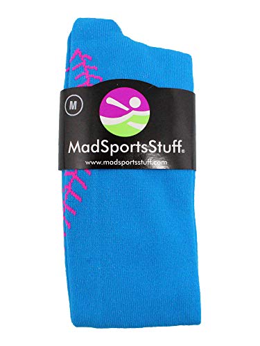 MadSportsStuff Softball Socks with Stitches Over the Calf (Electric Blue/Neon Pink, Small) - Image 4