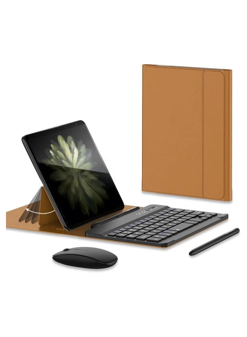 General Compatible Samsung Galaxy Z Fold 5 Folding Screen Phone Keyboard, Portable Bluetooth Keyboard Case + S Pen + Mouse + Keyboard, Stand Leather Case Pen Slot 
