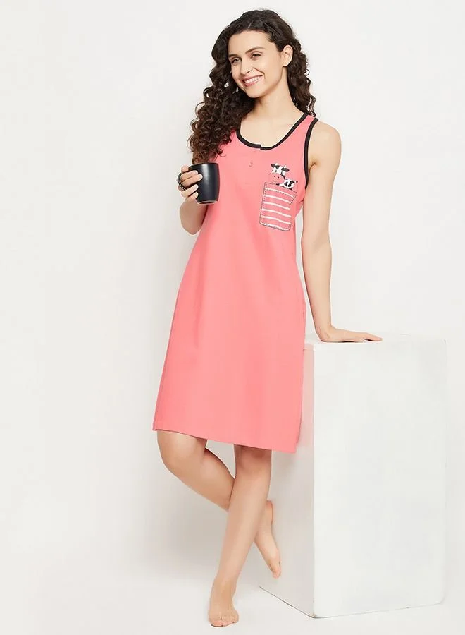 كلوفيا Clovia Chic Basic Short Night Dress In Salmon Pink - 100% Cotton