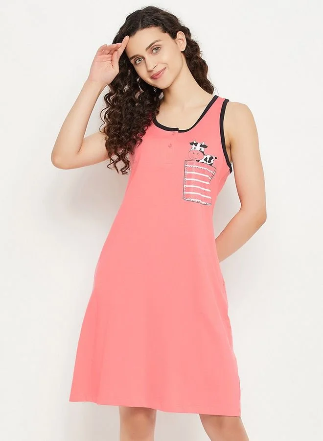كلوفيا Clovia Chic Basic Short Night Dress In Salmon Pink - 100% Cotton