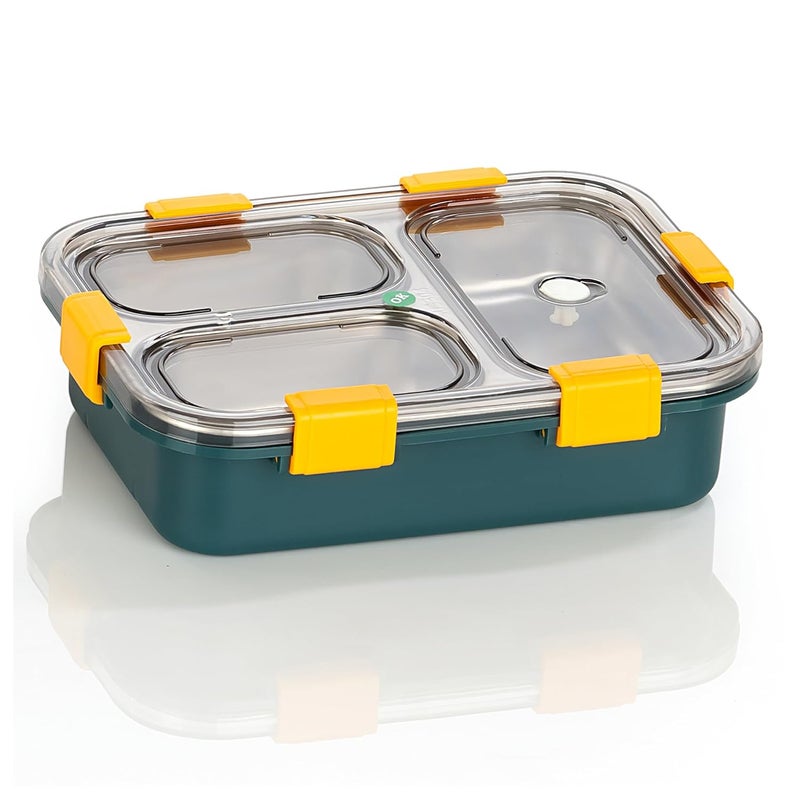 Celltone Microsafe 304 Stainless Steel Food Container LeakProof FridgetoOven Microwave Safe Portable Food Storage 3 Partition Green - Image 1