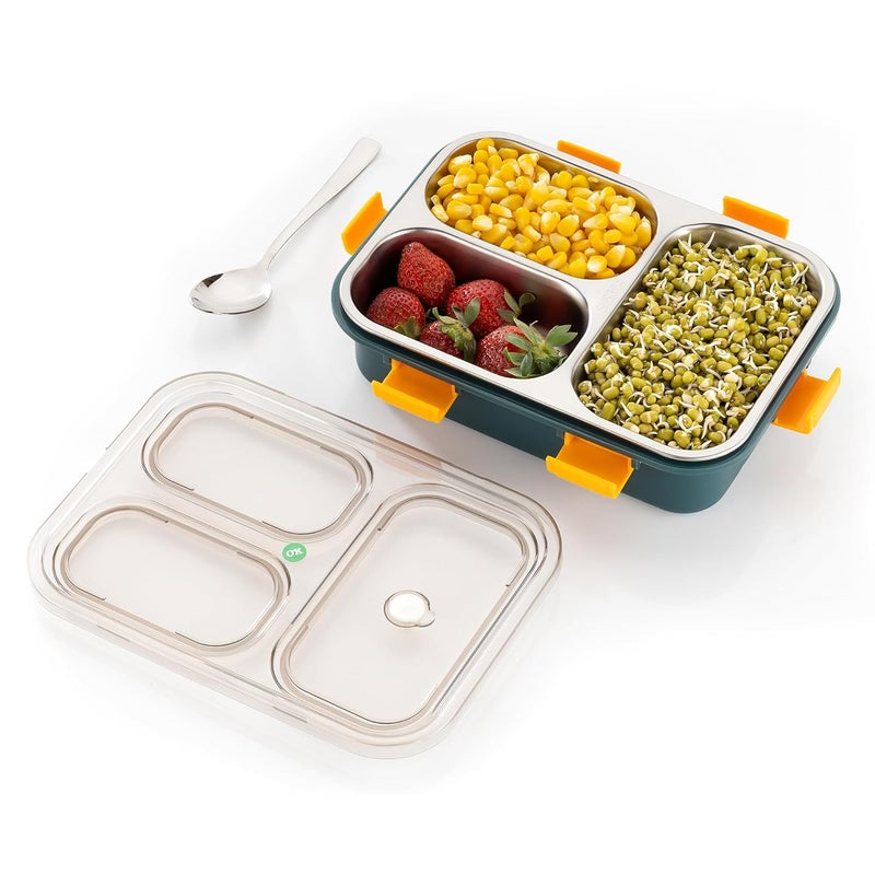 Celltone Microsafe 304 Stainless Steel Food Container LeakProof FridgetoOven Microwave Safe Portable Food Storage 3 Partition Green - Image 3