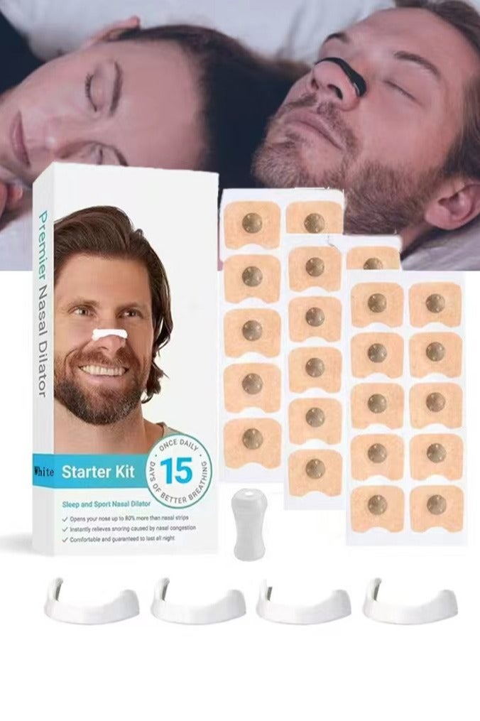 Breathing Nasal Strip Starter Kit (15 Count, White) - Boost Oxygen Intake, Reduce Snoring, Improve Sleep Quality - Sweat Resistant, Skin Safe Nasal Strips - Extra Strength Snoring Solution - Image 1