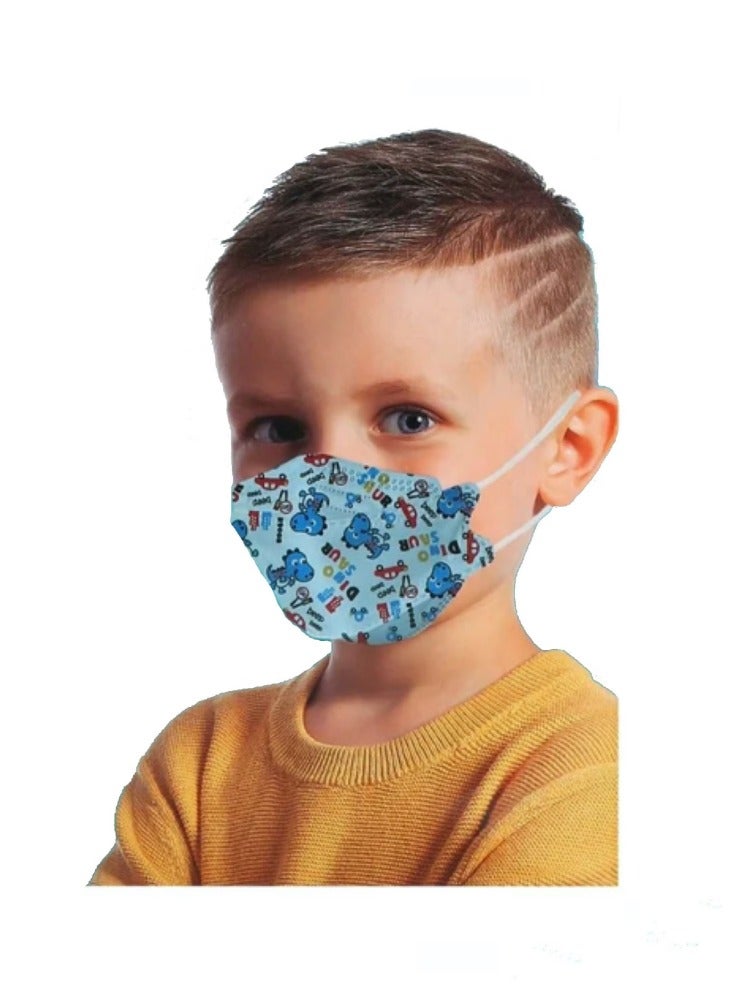 50 قطعة من أقنعة الوجه للأطفال للاستعمال مرة واحدة مع تصميمات، أقنعة ثلاثية الأبعاد مطبوعة بأربع طبقات للأولاد والبنات في الهواء الطلق للمدرسة - Image 1