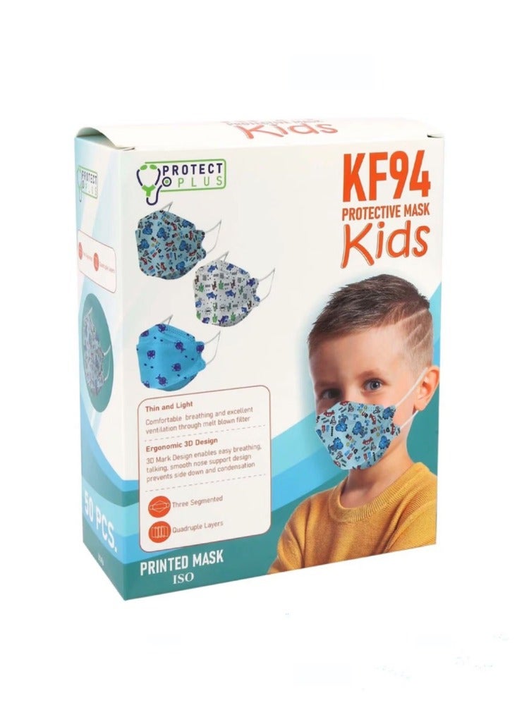 50 قطعة من أقنعة الوجه للأطفال للاستعمال مرة واحدة مع تصميمات، أقنعة ثلاثية الأبعاد مطبوعة بأربع طبقات للأولاد والبنات في الهواء الطلق للمدرسة - Image 2