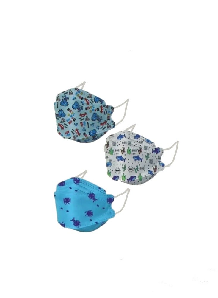 50 قطعة من أقنعة الوجه للأطفال للاستعمال مرة واحدة مع تصميمات، أقنعة ثلاثية الأبعاد مطبوعة بأربع طبقات للأولاد والبنات في الهواء الطلق للمدرسة - Image 3
