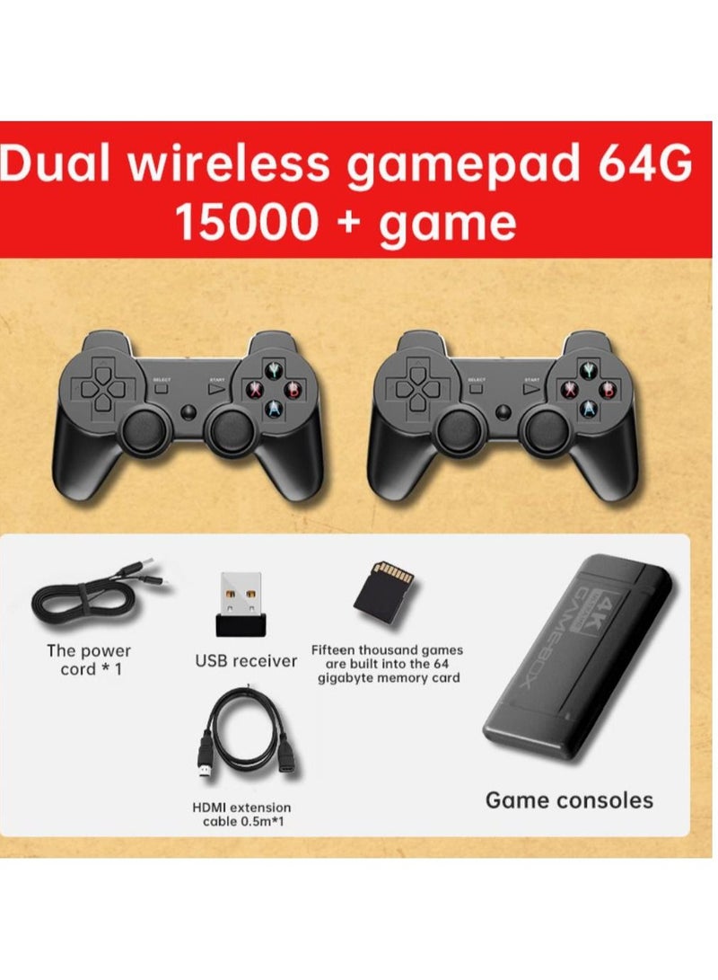 4K HD video game console, dual 2.4G wireless controllers, plug-and-play video game stick, built-in 15,000 games, retro handheld game console  - Image 1