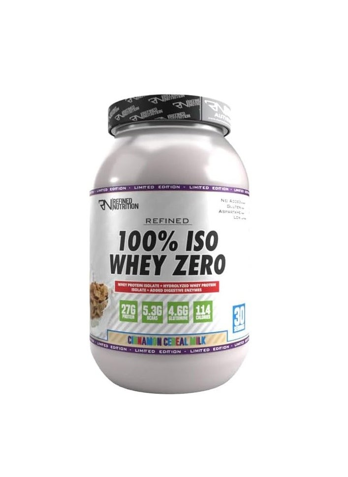 Refined Nutrition Refined Nutrition 100% Whey Isolate Zero, Muscle Support and Recovery, Digestive Health Support and Weight Management, Cinnamon Cereal Milk Flavor, 908 Gm 