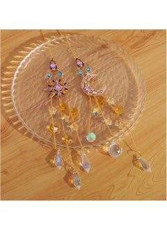 Generic 2 Pcs Crytsal Suncatcher Amethyst Decor Sun and Moon Pendant Wall Decor for Window Moon Dream Catchers with Crystals Rainbow Maker Garden Indoor Outdoor Home Decorations  - Image 1