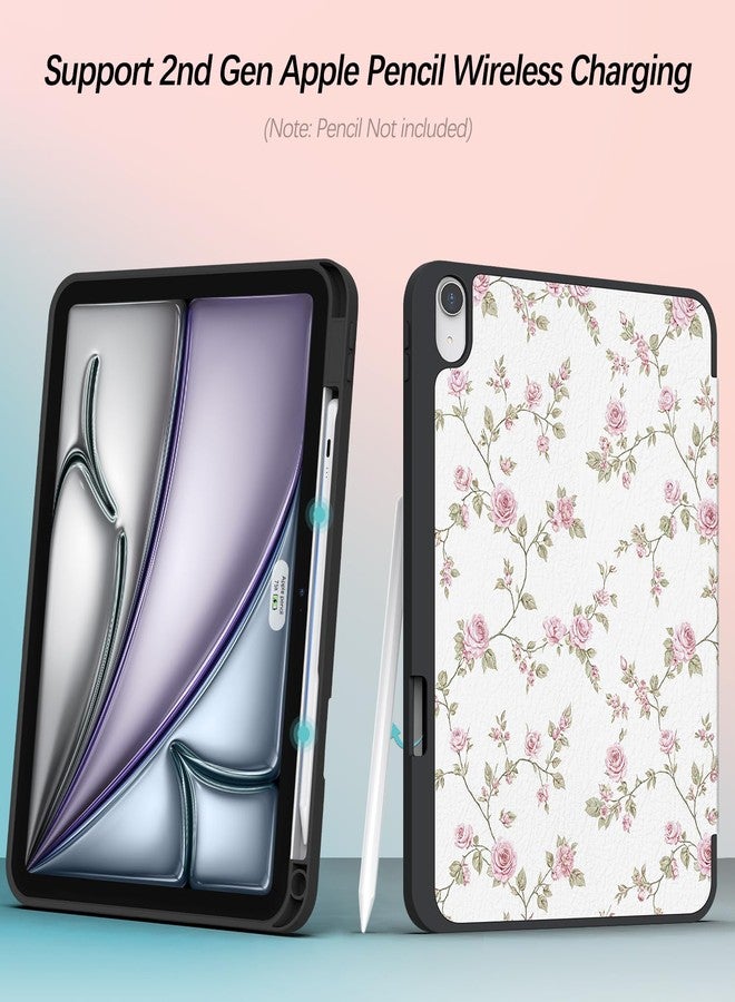 Xkladz جراب Xkladz لجهاز iPad Air مقاس 11 بوصة M2 (2024) / iPad Air الجيل الخامس / الرابع 2022/2020 مقاس 10.9 بوصة، مزود بحامل قلم، وخاصية التشغيل/الإيقاف التلقائي، بتصميم أنيق وجذاب، مزين بزهور وردية. - Image 2