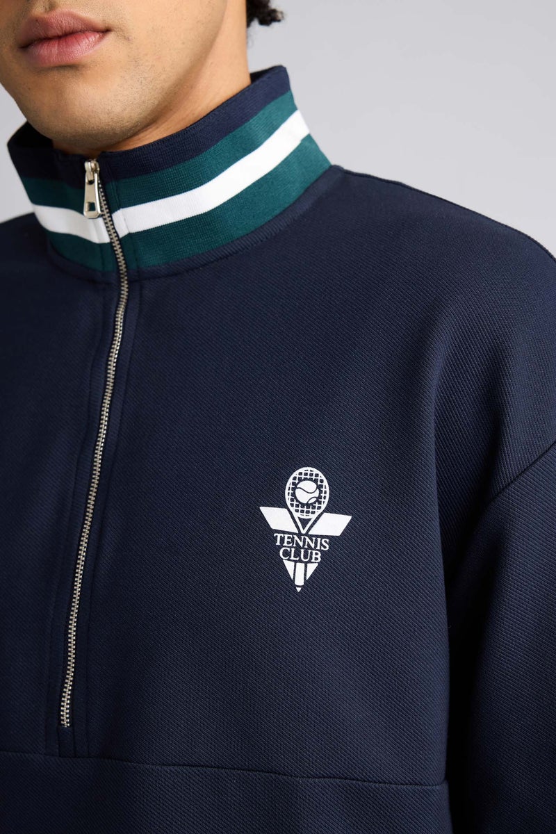 DeFacto Blue Man Boxy Fit High Neck Sports Sweatshirt Casual - Image 4