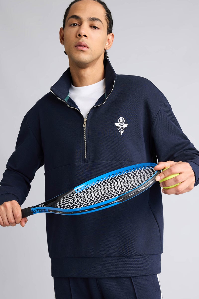 DeFacto Blue Man Boxy Fit High Neck Sports Sweatshirt Casual - Image 1