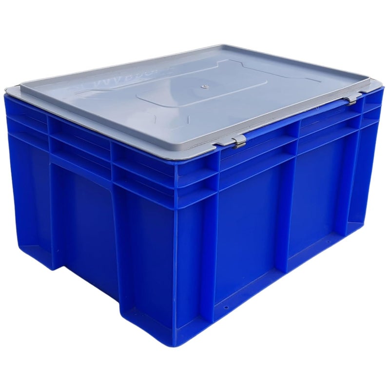 SINGHAL SINGHAL Plastic Crate with Lid 400x300x200 MM Multipurpose Heavy Duty Big Blue Portable Crates for storage Shelf Basket for Large Storage Bin Vegetable Fruit Milk  - Image 3