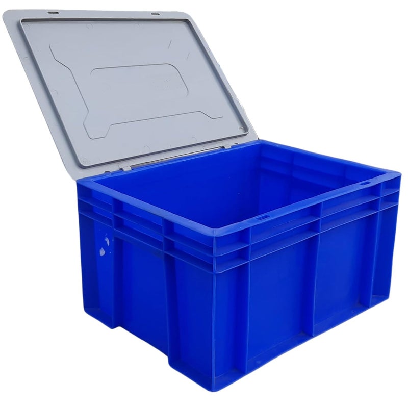 SINGHAL SINGHAL Plastic Crate with Lid 400x300x200 MM Multipurpose Heavy Duty Big Blue Portable Crates for storage Shelf Basket for Large Storage Bin Vegetable Fruit Milk  - Image 1