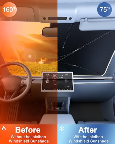 helloleiboo [2025 Upgraded] Car Windshield Sun Shade Umbrella 57"x 32" Windshield Sun Shade Foldable 5-Layer Thickened Vinyl Coating Reflective Polyester Blocks Heat & UV Rays for Medium Car Sedans - Image 2