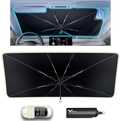 helloleiboo [2025 Upgraded] Car Windshield Sun Shade Umbrella 57"x 32" Windshield Sun Shade Foldable 5-Layer Thickened Vinyl Coating Reflective Polyester Blocks Heat & UV Rays for Medium Car Sedans - Image 1