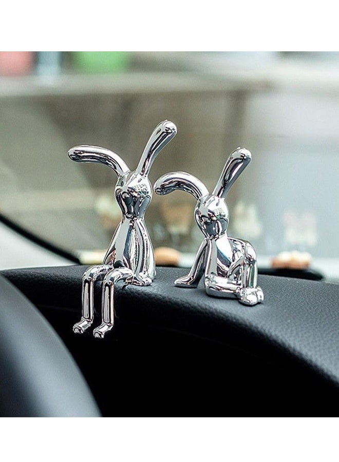 Set of 2 Rabbit Car Ornaments Light Luxury Chrome Plated Bunny Figurines Cute Creative Car Interior Decor for Centre Console Jewelry  Daily Commutes Road trips and as unique gifts for car lovers - Image 3
