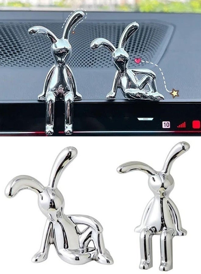 Set of 2 Rabbit Car Ornaments Light Luxury Chrome Plated Bunny Figurines Cute Creative Car Interior Decor for Centre Console Jewelry  Daily Commutes Road trips and as unique gifts for car lovers - Image 1