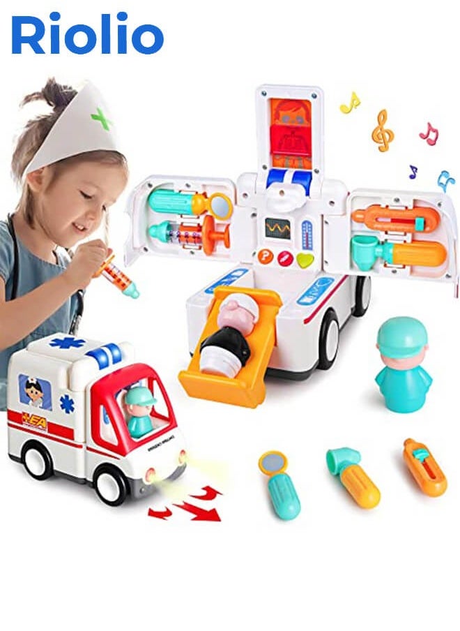 Riolio Ambulance Toy Inertia Powered Car with Lights and Sound, Rescue Role-Playing Set, Play and Learn Toddler Toy, Ideal for 1-3 Year Old Boys, Kids Truck Toy for Party, Birthday, Ramadan Gift  - Image 1