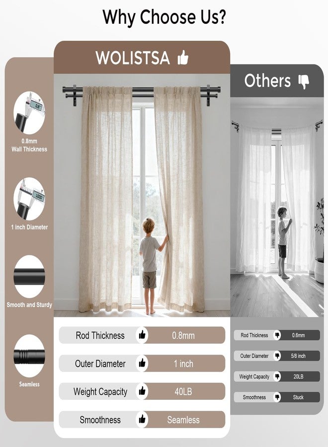 Wolistsa Black Double Curtain Rod, 72 to 144 Inch Extra Long Dual Curtain Rods with Aluminium Modern End Cap Finial, 1 Inch Adjustable Heavy Duty Window Treatment Rods, Telescopic Metal Double Drapery Pole Set - Image 4