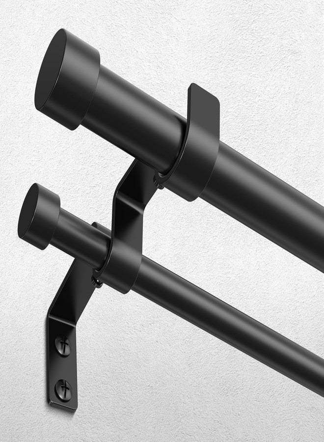 Wolistsa Black Double Curtain Rod, 72 to 144 Inch Extra Long Dual Curtain Rods with Aluminium Modern End Cap Finial, 1 Inch Adjustable Heavy Duty Window Treatment Rods, Telescopic Metal Double Drapery Pole Set - Image 1